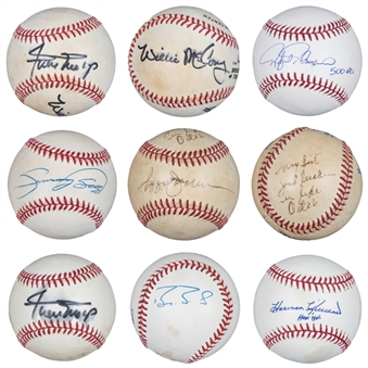Lot of (7) 500 Home Run Club Single Signed Baseballs With 8 Total Signatures From Terry Pendleton Collection (Beckett PreCert & Pendleton LOA)